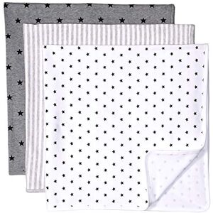 Amazon Essentials Unisex Babies' Swaddle Blankets, Pack of 3, Charcoal Heather/Light Grey Vertical Stripes/White Stars, One Size Amazon Essentials Unisex Babies' Swaddle Blankets, Pack of 3, Charcoal Heather/Light Grey Vertical Stripes/White Stars, One Size