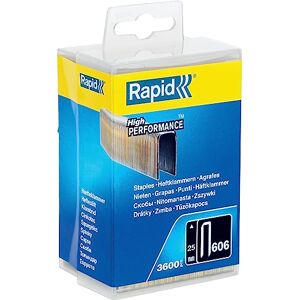 Rapid High-Performance Staples for Dense Materials, Narrow Crown No. 606, Leg Length 25mm, Staple Gun Staples, Resin-Coated Galvanised Steel, 3600 Pieces, Plastic Box (40303095) Rapid High-Performance Staples for Dense Materials, Narrow Crown No. 606, Leg Length 25mm, Staple Gun Staples, Resin-Coated Galvanised Steel, 3600 Pieces, Plastic Box (40303095)