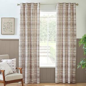 Catherine Lansfield Cullen Thermal Check Brushed Cotton 46x72 Inch Eyelet Curtains Two Panels Natural Catherine Lansfield Cullen Thermal Check Brushed Cotton 46x72 Inch Eyelet Curtains Two Panels Natural
