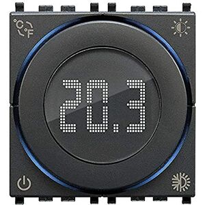 VIMAR 02973 Smart Thermostat, Bluetooth, Power Supply 100-240V, ON/Off and PID, LED Backlight, 2 Modules, Compatible with Eikon, Arké, Plana, Grey VIMAR 02973 Smart Thermostat, Bluetooth, Power Supply 100-240V, ON/Off and PID, LED Backlight, 2 Modules, Compatible with Eikon, Arké, Plana, Grey