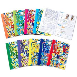 BM BeMore KIDS Maxi Notebooks A4-10F Ruling, 10mm Squares with Margins for 1st Grade 10 Piece Set with Coloured Covers and 4 Game Pages 100g Paper BM BeMore KIDS Maxi Notebooks A4-10F Ruling, 10mm Squares with Margins for 1st Grade 10 Piece Set with Coloured Covers and 4 Game Pages 100g Paper