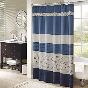 Madison Park Serene Shower Curtain Faux Silk Embroidered Floral Machine Washable Modern Home Bathroom Decorations, 72 x 72 in, Navy Madison Park Serene Shower Curtain Faux Silk Embroidered Floral Machine Washable Modern Home Bathroom Decorations, 72 x 72 in, Navy