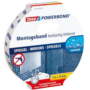 tesa UK tesa Powerbond MIRROR Double-Sided Mounting Tape for Mirrors Humidity-Resistant Adhesive Tape for Bathrooms and Showers 5 m x 19 mm tesa UK tesa Powerbond MIRROR Double-Sided Mounting Tape for Mirrors Humidity-Resistant Adhesive Tape for Bathrooms and Showers 5 m x 19 mm