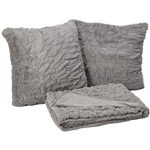 Comfort Spaces Luxurious & Fuzzy Soft Ruched Faux Fur Plush Throw Blanket Set with 2 Matching Square Pillow Covers, for Sofa,Chair, Couch, Living Room, Home Office, Grey 50"x 60 Comfort Spaces Luxurious & Fuzzy Soft Ruched Faux Fur Plush Throw Blanket Set with 2 Matching Square Pillow Covers, for Sofa,Chair, Couch, Living Room, Home Office, Grey 50"x 60