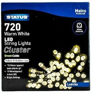 Status 720-LED Warm White Cluster Lights, 9.3 m Lit on 10 m Cable, 8-Mode Indoor-Outdoor String for Trees & Gardens, IP44 (LUDVIKA720MWW6) Status 720-LED Warm White Cluster Lights, 9.3 m Lit on 10 m Cable, 8-Mode Indoor-Outdoor String for Trees & Gardens, IP44 (LUDVIKA720MWW6)
