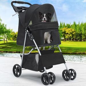 YITAHOME Pet Stroller for Small to Medium Dogs, 4-Wheel Dog Pushchair with Storage Basket, Foldable Pet Travel Carriage with Cup Holder & Storage Basket (Black) YITAHOME Pet Stroller for Small to Medium Dogs, 4-Wheel Dog Pushchair with Storage Basket, Foldable Pet Travel Carriage with Cup Holder & Storage Basket (Black)