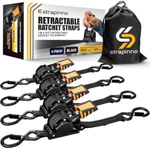 Strapinno Retractable Ratchet Straps 1 in x 10 ft, Secure Tie-Downs with Rubber-Coated Steel Handles, for Motorcycle, Jetski, Kayak, Breaking Strength 1,500LBS/680KG (Black Strap, Black Coated) Strapinno Retractable Ratchet Straps 1 in x 10 ft, Secure Tie-Downs with Rubber-Coated Steel Handles, for Motorcycle, Jetski, Kayak, Breaking Strength 1,500LBS/680KG (Black Strap, Black Coated)