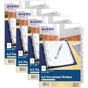 Avery A-Z Dividers, 12-Tab Sets, 8-1/2" x 5-1/2", 4 Binder Divider Sets (43131) Avery A-Z Dividers, 12-Tab Sets, 8-1/2" x 5-1/2", 4 Binder Divider Sets (43131)