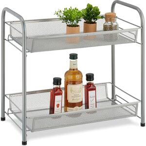 Relaxdays Spice Rack, 2 Levels, Table Kitchen & Bathroom, Make-Up, Perfume, Metal Shelf, 44.5x48x27cm, Silver, Steel, 44.5 x 48 x 27 cm Relaxdays Spice Rack, 2 Levels, Table Kitchen & Bathroom, Make-Up, Perfume, Metal Shelf, 44.5x48x27cm, Silver, Steel, 44.5 x 48 x 27 cm