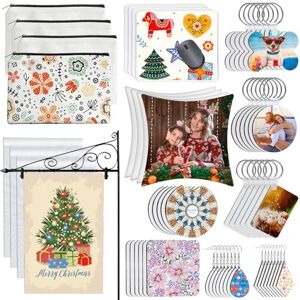 AMDAILY 114Pcs Sublimation Blanks Products, Sublimation Blanks Set Including DIY Blank Makeup Bag, Keychain, Earring, Pillow Cover, Mouse Pad, Coaster, Garden Flag for Sublimation Transfer Heat Transfer Craft AMDAILY 114Pcs Sublimation Blanks Products, Sublimation Blanks Set Including DIY Blank Makeup Bag, Keychain, Earring, Pillow Cover, Mouse Pad, Coaster, Garden Flag for Sublimation Transfer Heat Transfer Craft