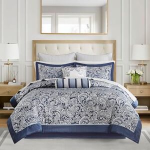 Madison Park Cozy Comforter Set, Faux Silk Jacquard Paisley Design, Polyester, Navy Biab 12pcs, Queen Madison Park Cozy Comforter Set, Faux Silk Jacquard Paisley Design, Polyester, Navy Biab 12pcs, Queen