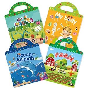 GUYUCOM 4 Pack Reusable Sticker Books, Toys for Age 2 3 4 Year Old Kids Boys Toddlers, 3D Clear Ocean Boay Insect Farm Sticker Book Educational Learning Toy Birthday Gifts GUYUCOM 4 Pack Reusable Sticker Books, Toys for Age 2 3 4 Year Old Kids Boys Toddlers, 3D Clear Ocean Boay Insect Farm Sticker Book Educational Learning Toy Birthday Gifts