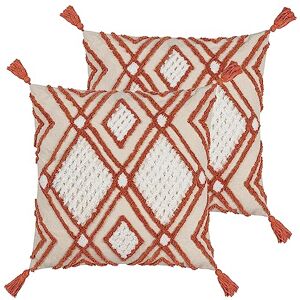 furn. Aquene Tufted Tasselled Feather Filled Cushion Twin Pack, Natural/Brick, 50 x 50cm furn. Aquene Tufted Tasselled Feather Filled Cushion Twin Pack, Natural/Brick, 50 x 50cm