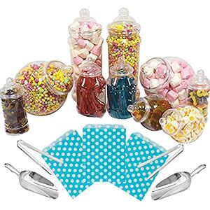 Purple Square 10 Mixed Jar Retro Pick & Mix Victorian Sweet Shop Candy Buffet Kit Party Pack with Scoops, Tongs & Bags Blue Polka Bags Purple Square 10 Mixed Jar Retro Pick & Mix Victorian Sweet Shop Candy Buffet Kit Party Pack with Scoops, Tongs & Bags Blue Polka Bags