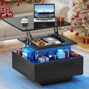 YITAHOME Coffee Table with Lift Top,60x60x45cm, High Glossy Lift up Coffee Table with LED Light String and 2 Drawers, Modern Wooden Square Tea Table for Living Room YITAHOME Coffee Table with Lift Top,60x60x45cm, High Glossy Lift up Coffee Table with LED Light String and 2 Drawers, Modern Wooden Square Tea Table for Living Room