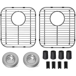 SUZLON 2Pack Stainless Steel Kitchen Sink Grid,13.2" x 11.6" x 1.2" Sink Protectors with Rear Drain Hole,Sink Rack for Bottom of Sink, Anti-Rust Metal Sink Bottom Grid with 2Pack Sink Strainers SUZLON 2Pack Stainless Steel Kitchen Sink Grid,13.2" x 11.6" x 1.2" Sink Protectors with Rear Drain Hole,Sink Rack for Bottom of Sink, Anti-Rust Metal Sink Bottom Grid with 2Pack Sink Strainers