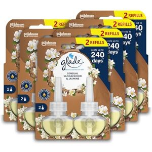 glade Plug in Air Freshener Refill, Electric Scented Oil Room Air Freshener, Sandalwood & Jasmine, Pack of 6 Duos (12 x 20ml) glade Plug in Air Freshener Refill, Electric Scented Oil Room Air Freshener, Sandalwood & Jasmine, Pack of 6 Duos (12 x 20ml)