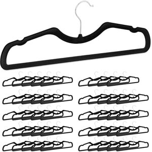 Relaxdays Set of 50 Flocked Coat Hangers, Velvet Coating, Non-Slip & Compact, Rail and Notches, Suit Holders, Black Relaxdays Set of 50 Flocked Coat Hangers, Velvet Coating, Non-Slip & Compact, Rail and Notches, Suit Holders, Black