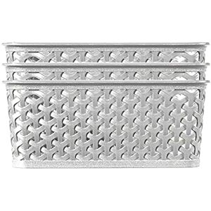 CURVER My Style Rattan Effect Set of 3 Kitchen, Living room, Bathroom, Bedroom, Utility Medium Rectangular Storage Baskets 13 Litres Grey CURVER My Style Rattan Effect Set of 3 Kitchen, Living room, Bathroom, Bedroom, Utility Medium Rectangular Storage Baskets 13 Litres Grey