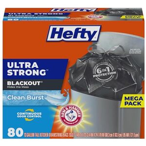 Hefty Ultra Strong Tall Kitchen Trash Bags, Blackout, Clean Burst, 13 Gallon, 80 Count-1 Hefty Ultra Strong Tall Kitchen Trash Bags, Blackout, Clean Burst, 13 Gallon, 80 Count-1