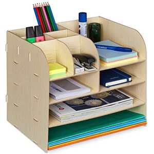 Relaxdays Desk Organiser, Office Supplies and Documents, Different Size Compartments, DIY, MDF, 27.5x32.5x25 cm, Beige Relaxdays Desk Organiser, Office Supplies and Documents, Different Size Compartments, DIY, MDF, 27.5x32.5x25 cm, Beige