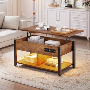 YITAHOME Lift-Top Coffee Table, Easy Adjustable Height with Hidden Storage, Rectangular Coffee Table with 2-Tier Storage, Power Outlets, Multi-Color LED Lighting for Living Room, Rustic Brown YITAHOME Lift-Top Coffee Table, Easy Adjustable Height with Hidden Storage, Rectangular Coffee Table with 2-Tier Storage, Power Outlets, Multi-Color LED Lighting for Living Room, Rustic Brown