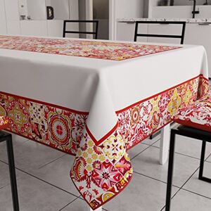 PETTI Artigiani Italiani Anti-Stain Rectangular Tablecloth for Kitchen Geometric Design Vietri Red X6 Seater (140 x 180 cm) 100% Made in Italy PETTI Artigiani Italiani Anti-Stain Rectangular Tablecloth for Kitchen Geometric Design Vietri Red X6 Seater (140 x 180 cm) 100% Made in Italy