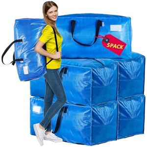 AlexHome Heavy Duty, Extra Large Packing Bags Reusable Plastic Moving Totes, Clothes Storage Containers, Compatible with Ikea Frakta Cart (Blue, Set of 5) AlexHome Heavy Duty, Extra Large Packing Bags Reusable Plastic Moving Totes, Clothes Storage Containers, Compatible with Ikea Frakta Cart (Blue, Set of 5)