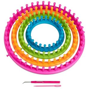 Relaxdays Knitting Loom Set, 4 Frames, Round Rings, Children & Adults, Hat & Scarf, Ø 28cm, 24cm, 19cm, 14cm, Colourful Relaxdays Knitting Loom Set, 4 Frames, Round Rings, Children & Adults, Hat & Scarf, Ø 28cm, 24cm, 19cm, 14cm, Colourful