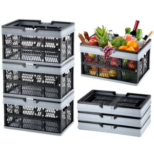 VEVOR Collapsible Shopping Basket, 3 Pack, 25L Plastic Foldable Storage Crate with Handle, Grocery Fruit Vegetable Shopping Basket Folding Storage Container for Supermarket Retail Shopping, Black VEVOR Collapsible Shopping Basket, 3 Pack, 25L Plastic Foldable Storage Crate with Handle, Grocery Fruit Vegetable Shopping Basket Folding Storage Container for Supermarket Retail Shopping, Black