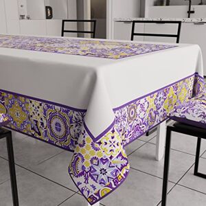 PETTI Artigiani Italiani Anti-Stain Rectangular Tablecloth Kitchen Table Cover Geometric Vietri Vietri Purple X24 Seater (140 x 450 cm) 100% Made in Italy PETTI Artigiani Italiani Anti-Stain Rectangular Tablecloth Kitchen Table Cover Geometric Vietri Vietri Purple X24 Seater (140 x 450 cm) 100% Made in Italy