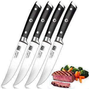 Shan Japanese Steak Knives Set of 4, High Carbon Super Sharp German Stainless Steel Knives with 15° Double Sides Edge & Ergonomic Pakkawood Handle Shan Japanese Steak Knives Set of 4, High Carbon Super Sharp German Stainless Steel Knives with 15° Double Sides Edge & Ergonomic Pakkawood Handle