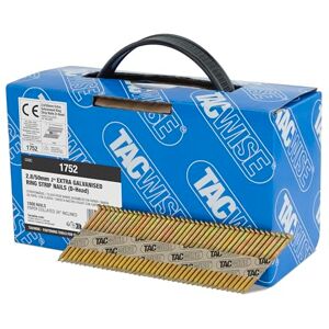 Tacwise 1752 Extra Galvanised Framing Nails 2.8/50 mm, D Head, Ring Shank, 34° Inclined, Paper Collated, Pack of 1600 Tacwise 1752 Extra Galvanised Framing Nails 2.8/50 mm, D Head, Ring Shank, 34° Inclined, Paper Collated, Pack of 1600