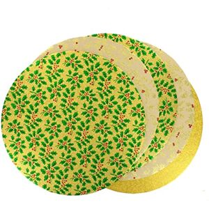 Culpitt Gold Selection Christmas Cake Boards, 10", Holly And Red Berries Festive, 3mm x 254mm 5 Pack, 10 Inch Culpitt Gold Selection Christmas Cake Boards, 10", Holly And Red Berries Festive, 3mm x 254mm 5 Pack, 10 Inch
