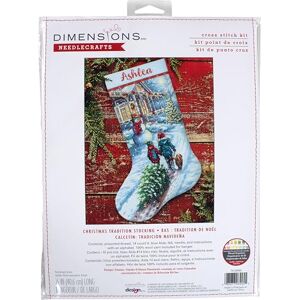 Dimensions 70-08995 Holiday Tradition DIY Personalizable Christmas Cross Stitch Stocking Kit, 16" L, 14 Count Light Blue Aida, Various Dimensions 70-08995 Holiday Tradition DIY Personalizable Christmas Cross Stitch Stocking Kit, 16" L, 14 Count Light Blue Aida, Various