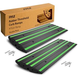 Pyle Rubber Curb Ramp 122cm, Heavy Duty Non-Slip Threshold Ramps with Green Reflective Strips, Waterproof Rubber with Expansion Screws for Driveways, Sheds, Steps, and Garages Pyle Rubber Curb Ramp 122cm, Heavy Duty Non-Slip Threshold Ramps with Green Reflective Strips, Waterproof Rubber with Expansion Screws for Driveways, Sheds, Steps, and Garages