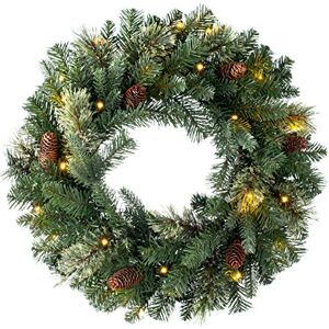 WeRChristmas Pre Lit Natural Pine Christmas Wreath with 20 Chasing Warm LED Lights, Multi-Colour, 2 feet/60cm WeRChristmas Pre Lit Natural Pine Christmas Wreath with 20 Chasing Warm LED Lights, Multi-Colour, 2 feet/60cm