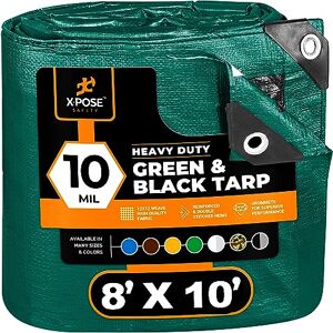 Xpose Safety Heavy Duty Poly Tarp 8 Feet x 10 Feet 10 Mil Thick Waterproof, UV Blocking Protective Cover Reversible Green and Black Laminated Coating Grommets by Xpose Safety Heavy Duty Poly Tarp 8 Feet x 10 Feet 10 Mil Thick Waterproof, UV Blocking Protective Cover Reversible Green and Black Laminated Coating Grommets by