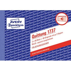 Avery Receipt VAT Shown Separately 1st 2nd and 3rd Page Printed Non-Carbon Paper A6 Across, 3 x 40 Pages (German Text) Avery Receipt VAT Shown Separately 1st 2nd and 3rd Page Printed Non-Carbon Paper A6 Across, 3 x 40 Pages (German Text)