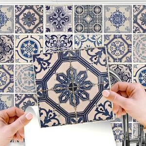 WALPLUS 72 pcs 15cm (6") Malaga Spanish Blue Tile Stickers Peel and Stick Self-Adhesive Vinyl Wall Tiles for Kitchen Bathroom Bedroom Backsplash DIY Home Décor WALPLUS 72 pcs 15cm (6") Malaga Spanish Blue Tile Stickers Peel and Stick Self-Adhesive Vinyl Wall Tiles for Kitchen Bathroom Bedroom Backsplash DIY Home Décor