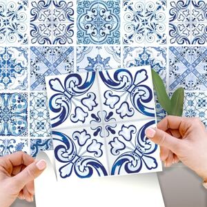 WALPLUS 96 pcs 15cm (6") Blue Turkish Mediterranean Tile Stickers Peel and Stick Self-Adhesive Vinyl Wall Tiles for Kitchen Bathroom Backsplash DIY Home Décor WALPLUS 96 pcs 15cm (6") Blue Turkish Mediterranean Tile Stickers Peel and Stick Self-Adhesive Vinyl Wall Tiles for Kitchen Bathroom Backsplash DIY Home Décor