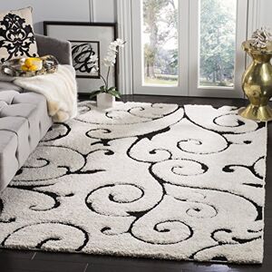 Safavieh Shaggy Rug for Living Room, Dining Room, Bedroom Florida Shag Collection, High Pile, in Ivory and Black, 122 X 183 cm Safavieh Shaggy Rug for Living Room, Dining Room, Bedroom Florida Shag Collection, High Pile, in Ivory and Black, 122 X 183 cm