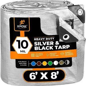 Xpose Safety Heavy Duty Poly Tarp 6' x 8' 10 Mil Thick Waterproof, UV Blocking Protective Cover Reversible Silver and Black Laminated Coating Rustproof Grommets by Xpose Safety Heavy Duty Poly Tarp 6' x 8' 10 Mil Thick Waterproof, UV Blocking Protective Cover Reversible Silver and Black Laminated Coating Rustproof Grommets by