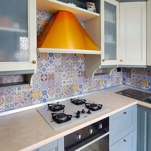 CREARREDA Azulejos 260 x 60 cm 100% Made in Italy, Flame Retardant and Water Resistant Splash Guard for Kitchen CREARREDA Azulejos 260 x 60 cm 100% Made in Italy, Flame Retardant and Water Resistant Splash Guard for Kitchen