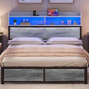 YITAHOME Bed Frame,LED with Headboard,USB Ports & Charging Outlets,Metal Platform Bed Frame with 2 Tiers Storage Shelves, No Box Spring Needed Super King Size YITAHOME Bed Frame,LED with Headboard,USB Ports & Charging Outlets,Metal Platform Bed Frame with 2 Tiers Storage Shelves, No Box Spring Needed Super King Size