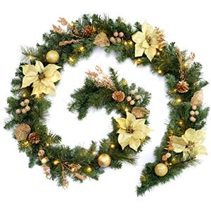 WeRChristmas Decorated Pre-Lit Multi-Function Garland with 40 Warm White LED Lights, Cream/Gold, 9 feet WeRChristmas Decorated Pre-Lit Multi-Function Garland with 40 Warm White LED Lights, Cream/Gold, 9 feet
