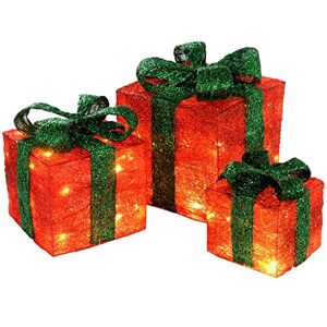 WeRChristmas Gift Box Silhouette with 35 Warm White LED Lights and Tinsel Red, Set of 3 WeRChristmas Gift Box Silhouette with 35 Warm White LED Lights and Tinsel Red, Set of 3