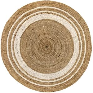 HAMID Rug Jute Round Alhambra Natural And White Colour, Jute Rug, Area Rug 100% Jute Fibre Hand Wovem, Braided Rug for Home, Living Room, Floor Carpet..(150x150cm) HAMID Rug Jute Round Alhambra Natural And White Colour, Jute Rug, Area Rug 100% Jute Fibre Hand Wovem, Braided Rug for Home, Living Room, Floor Carpet..(150x150cm)