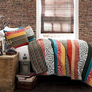 Lush Decor Quilt Reversible 3 Piece Bohemian Design Bedding Set, Cotton, Turquoise & Tangerine, Full/Queen Lush Decor Quilt Reversible 3 Piece Bohemian Design Bedding Set, Cotton, Turquoise & Tangerine, Full/Queen