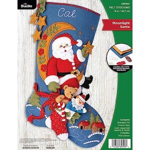 Bucilla , Moonlight Santa, Felt Applique 18" Stocking Making Kit, Perfect for DIY Arts and Crafts, 89599E Bucilla , Moonlight Santa, Felt Applique 18" Stocking Making Kit, Perfect for DIY Arts and Crafts, 89599E